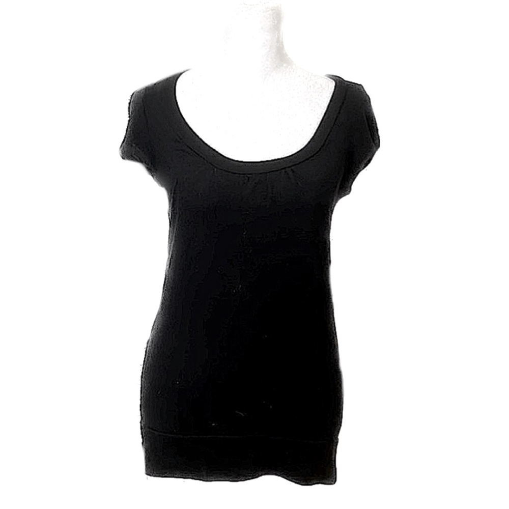 Agenda Petite Black Terry Cloth Knit Scoop Neck Top, Women’s Size Small.